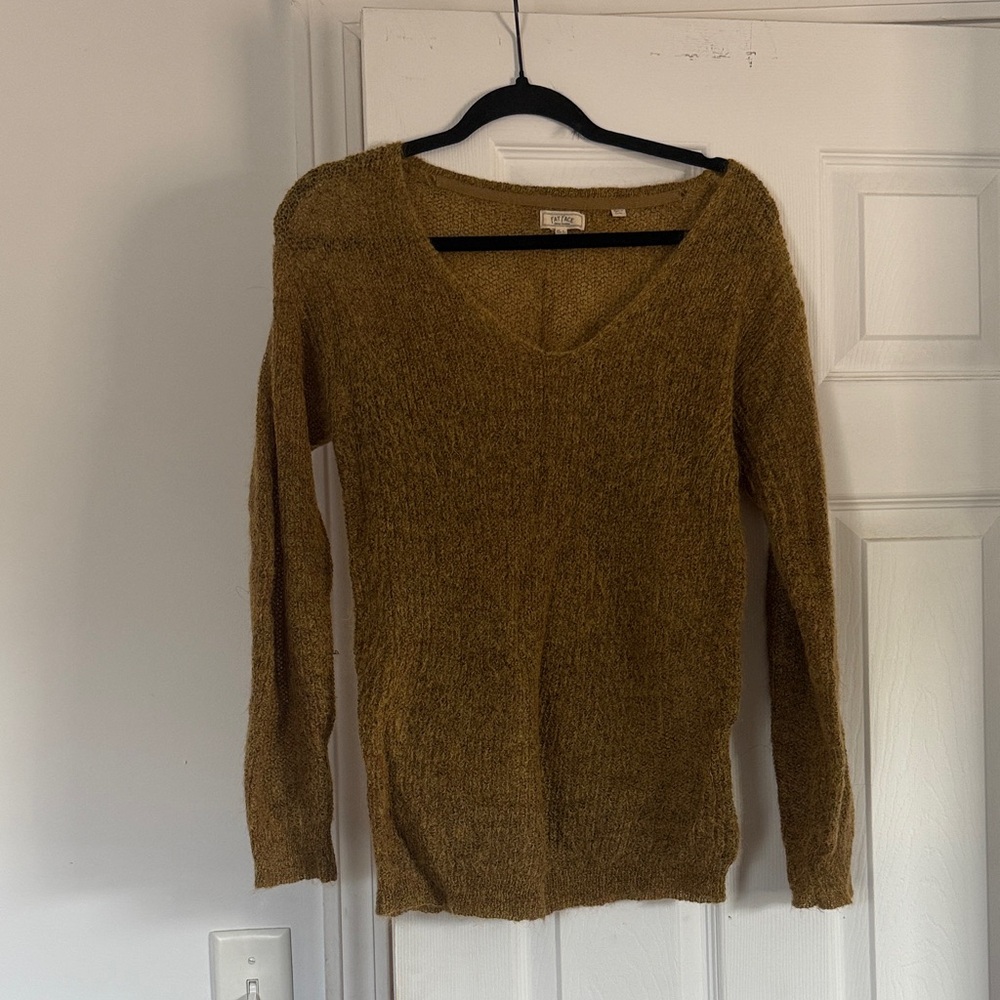 Fat Face Women's Mustard Yellow-Brown V-Neck Sweater